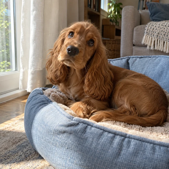 Cocker spaniel resting by a sunny window