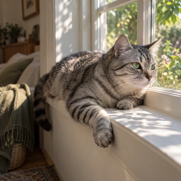 Silver tabby enjoying the afternoon light